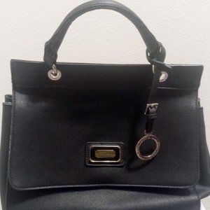 Catherine Malandrino Black Tote Handbag Shoulder Purse Womens Faux Leather